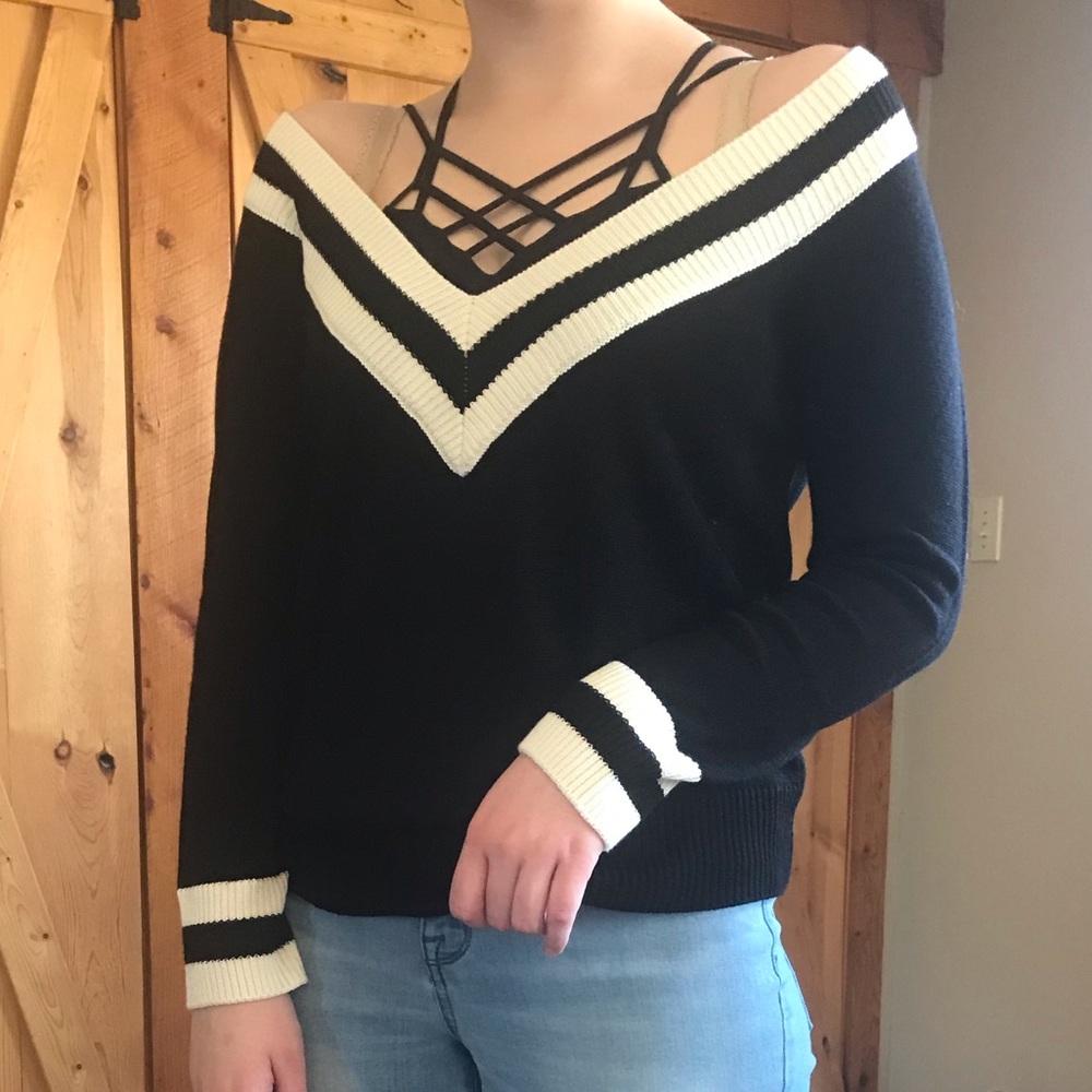 Black with white striped detail sweater